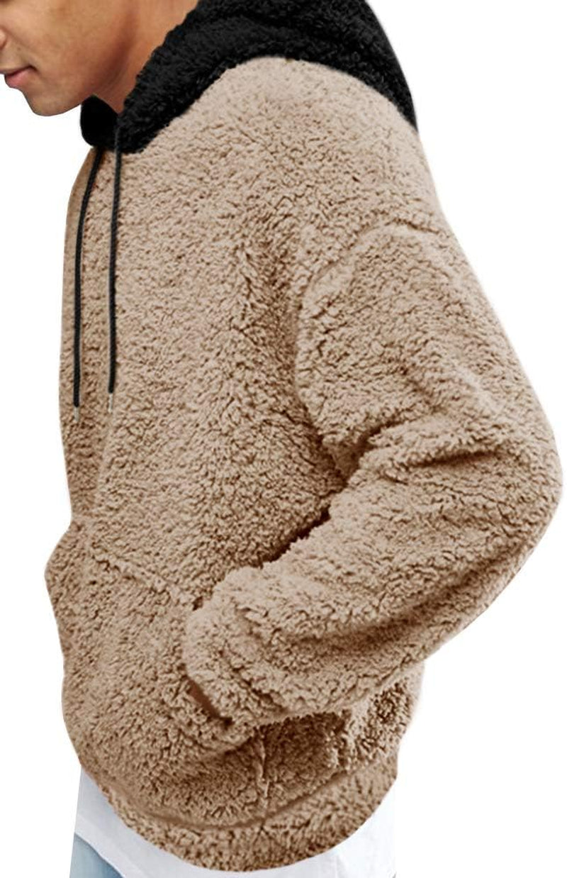 Men's Cozy Fuzzy Sherpa Hoodie - Stylish Long Sleeve Sweatshirt with Front Pocket for Fall & Winter Adventures