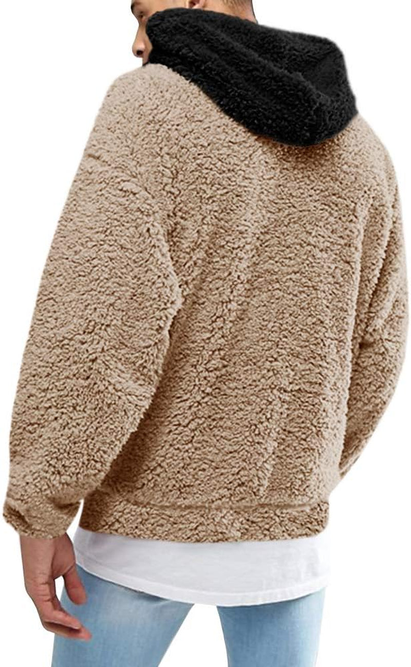 Men's Cozy Fuzzy Sherpa Hoodie - Stylish Long Sleeve Sweatshirt with Front Pocket for Fall & Winter Adventures