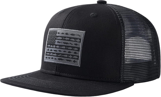 Flat Brim Trucker Cap Adjustable Snapback Hat Mesh Back for Men 