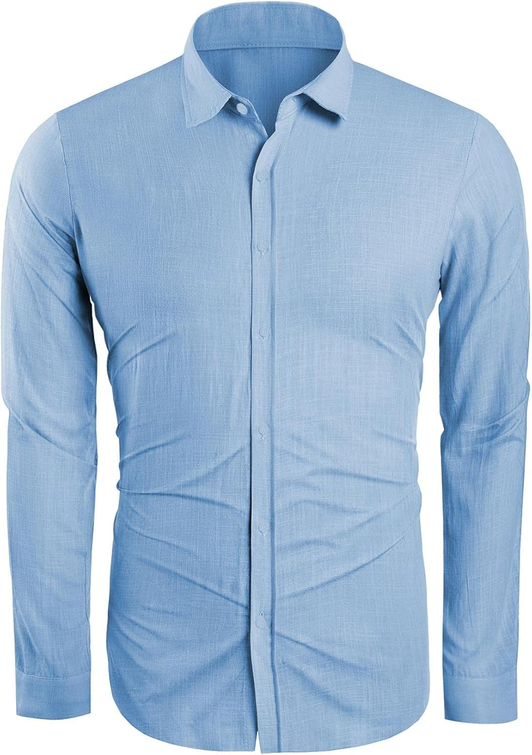 Mens Button down Shirt Linen Cotton Shirts Casual Long Sleeve 