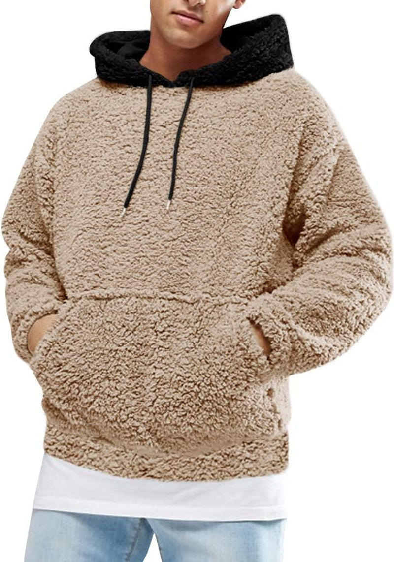Men's Cozy Fuzzy Sherpa Hoodie - Stylish Long Sleeve Sweatshirt with Front Pocket for Fall & Winter Adventures